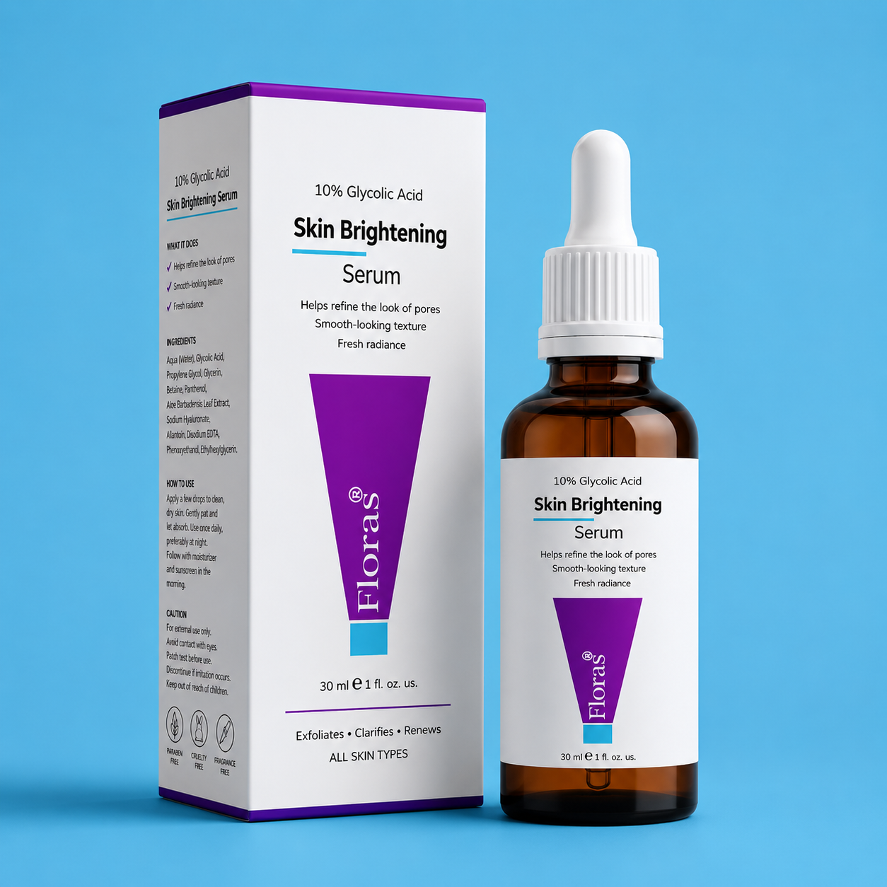 Floras Skin Brightening Serum – 10% Glycolic Acid Exfoliating Serum 30ml
