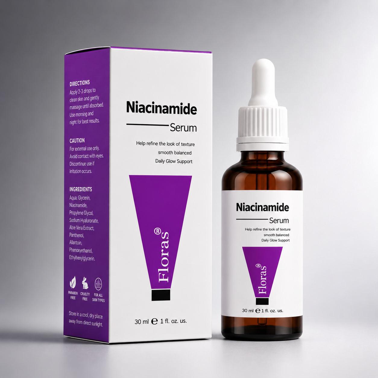 Floras Niacinamide 10% + Zinc 1% Serum | Pore Minimizing & Oil Control Daily Face Serum for Oily & Combination Skin | 30ml